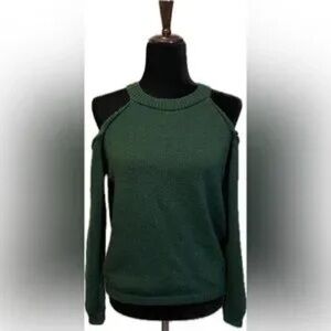 Green Cold-Shoulder Knit Sweater